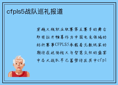 cfpls5战队巡礼报道