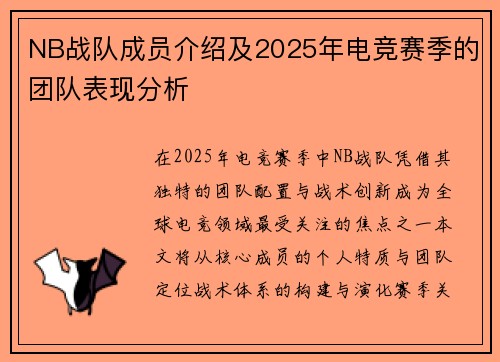 NB战队成员介绍及2025年电竞赛季的团队表现分析