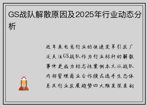 GS战队解散原因及2025年行业动态分析